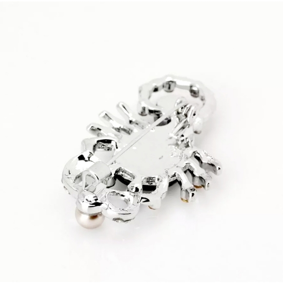 Silver plated abalone inlay champagne crystal pearl scorpion necklace/brooch - Picture 8 of 14